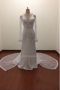 Trumpet/Mermaid Long Sleeves Beaded Lace Bridal Wedding Dresses WD010814