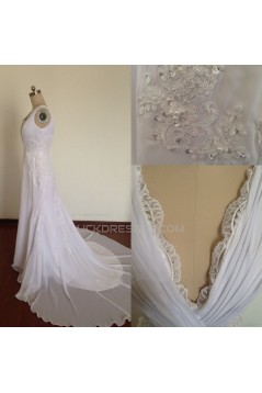 V-neck Lace and Chiffon Bridal Wedding Dresses WD010821