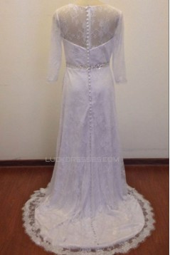 A-line 3/4 Sleeves Beaded Lace Bridal Wedding Dresses WD010830