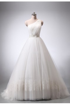 A-line One Shoulder Lace and Tulle Bridal Wedding Dresses WD010839