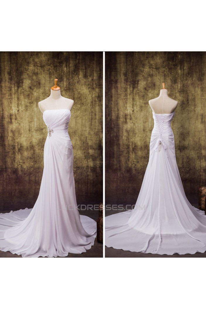 Sheath/Column Strapless Chiffon Bridal Wedding Dresses WD010841