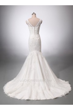 Trumpet/Mermaid V-neck Lace Appliques Bridal Wedding Dresses WD010844