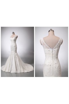 Trumpet/Mermaid V-neck Lace Appliques Bridal Wedding Dresses WD010844