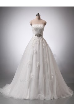 A-line Strapless Beaded Lace Bridal Wedding Dresses WD010846