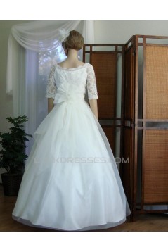 Ball Gown Half Sleeves Lace Appliques Bridal Wedding Dresses WD010849