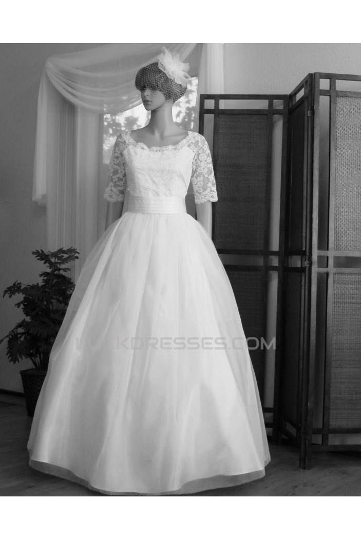 Ball Gown Half Sleeves Lace Appliques Bridal Wedding Dresses WD010849