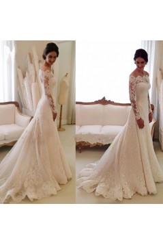 A-Line Off-the-Shoulder Long Sleeves Lace Bridal Wedding Dresses WD010860