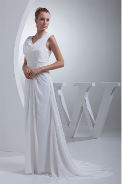 Sheath/Column Sweep Train Chiffon Wedding Dresses 2030005