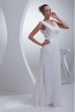 Sheath/Column Sweep Train Chiffon Wedding Dresses 2030005