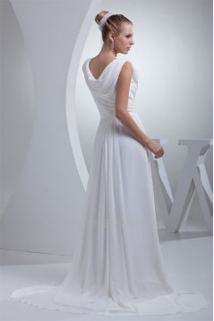 Sheath/Column Sweep Train Chiffon Wedding Dresses 2030005