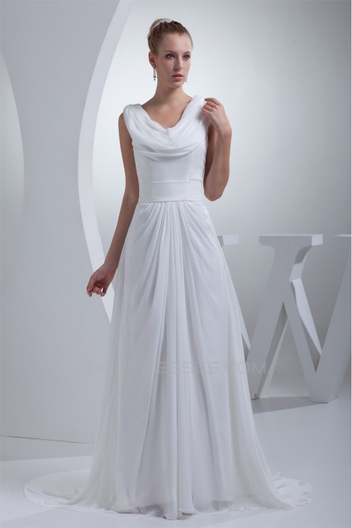 Sheath/Column Sweep Train Chiffon Wedding Dresses 2030005