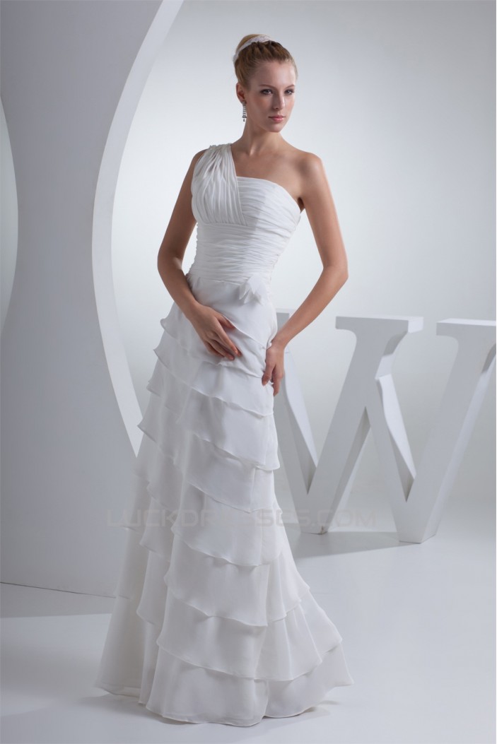 Sheath/Column Floor-Length One-Shoulder Wedding Dresses 2030006