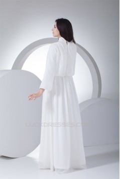 A-Line High-Neck Long Sleeve Chiffon Reception Wedding Dresses 2030007