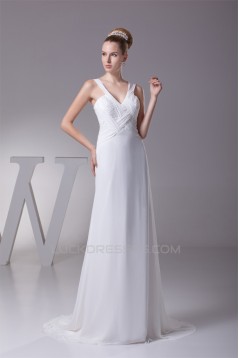 A-Line Illusion Sleeves V-Neck Beaded Chiffon Wedding Dresses 2030008