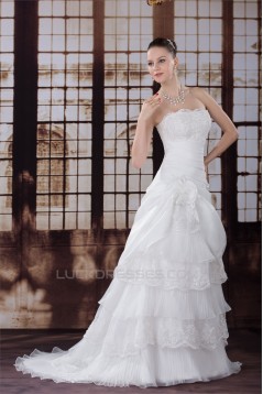 A-Line Lace Organza Strapless Sleeveless Wedding Dresses 2030009