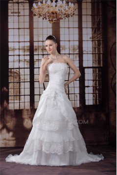 A-Line Lace Organza Strapless Sleeveless Wedding Dresses 2030009