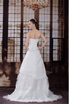 A-Line Lace Organza Strapless Sleeveless Wedding Dresses 2030009