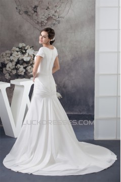 A-Line Portrait Short Sleeve Wedding Dresses 2030014