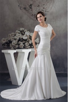 A-Line Portrait Short Sleeve Wedding Dresses 2030014