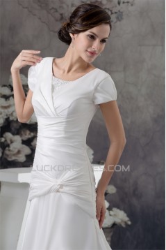 A-Line Portrait Short Sleeve Wedding Dresses 2030014