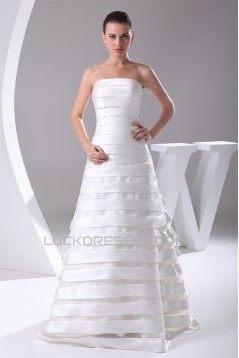 A-Line Satin Organza Sleeveless Strapless Sweet Wedding Dresses 2030019