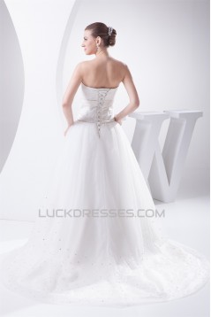 A-Line Sleeveless Beaded Strapless Wedding Dresses 2030024
