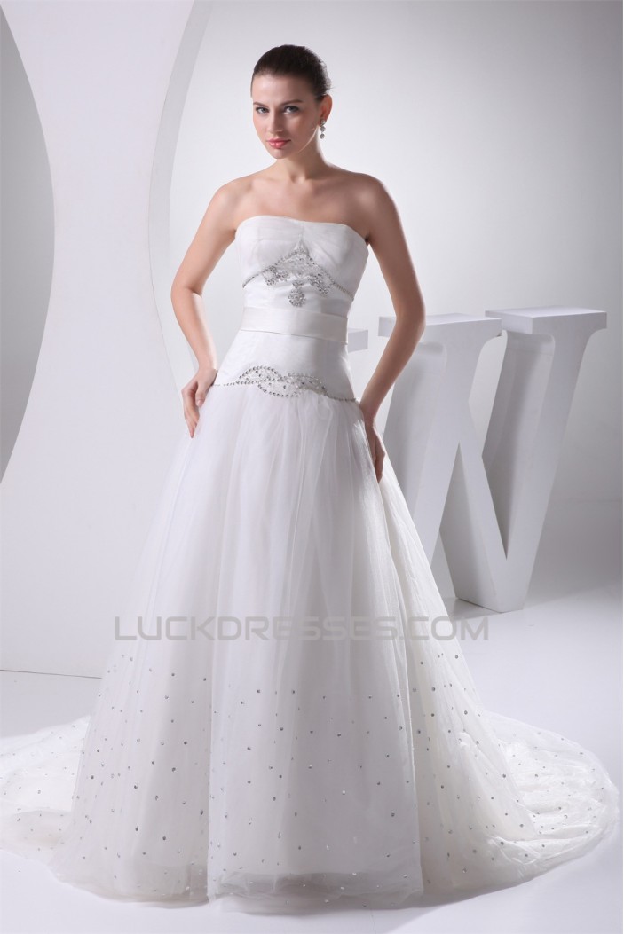 A-Line Sleeveless Beaded Strapless Wedding Dresses 2030024