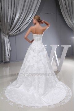 A-Line Sleeveless Satin Lace Organza Sweetheart Wedding Dresses 2030026