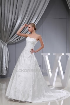 A-Line Sleeveless Satin Lace Organza Sweetheart Wedding Dresses 2030026