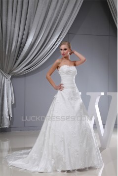 A-Line Sleeveless Satin Lace Organza Sweetheart Wedding Dresses 2030026