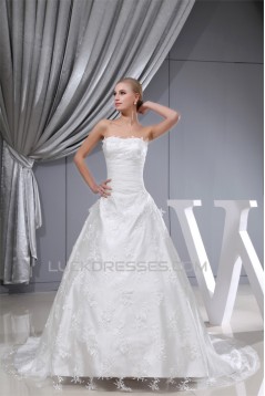 A-Line Sleeveless Satin Lace Organza Sweetheart Wedding Dresses 2030026