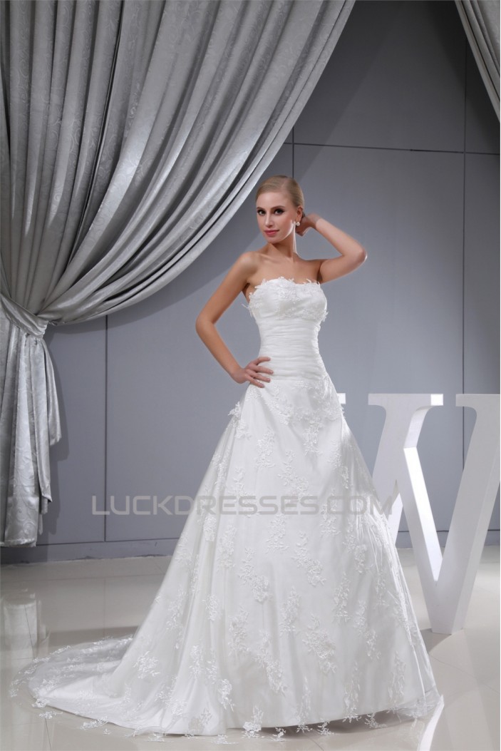 A-Line Sleeveless Satin Lace Organza Sweetheart Wedding Dresses 2030026