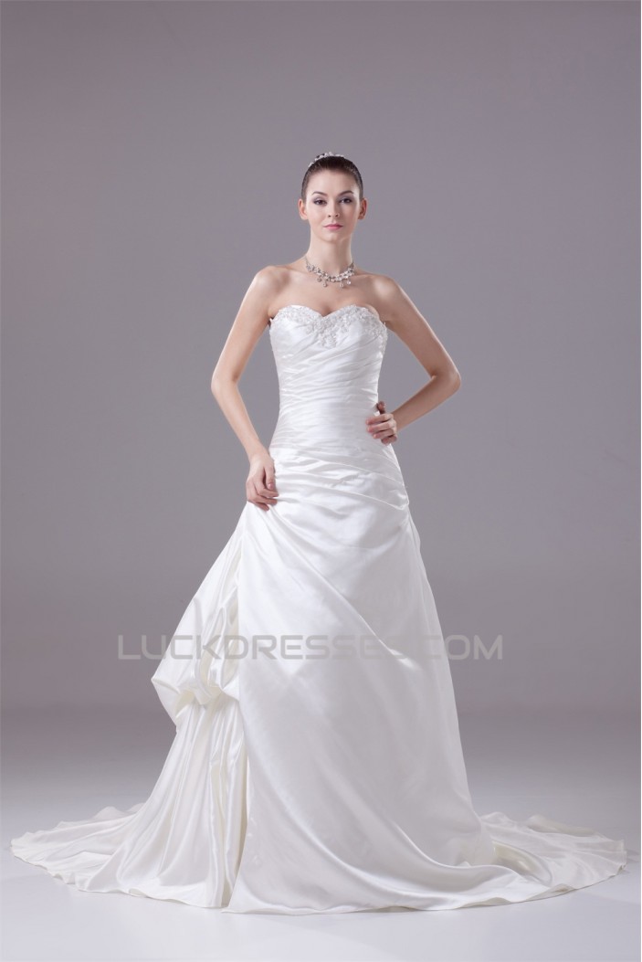 A-Line Sweetheart Beaded Appliques Court Train Wedding Dresses 2030028