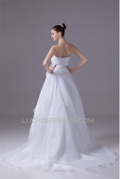 A-Line Sleeveless Strapless Handmade Flowers Wedding Dresses 2030029