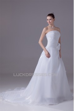 A-Line Sleeveless Strapless Handmade Flowers Wedding Dresses 2030029