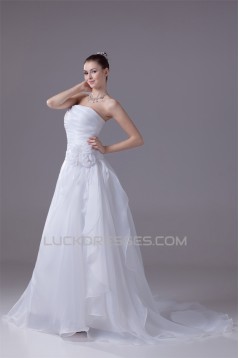 A-Line Sleeveless Strapless Handmade Flowers Wedding Dresses 2030029