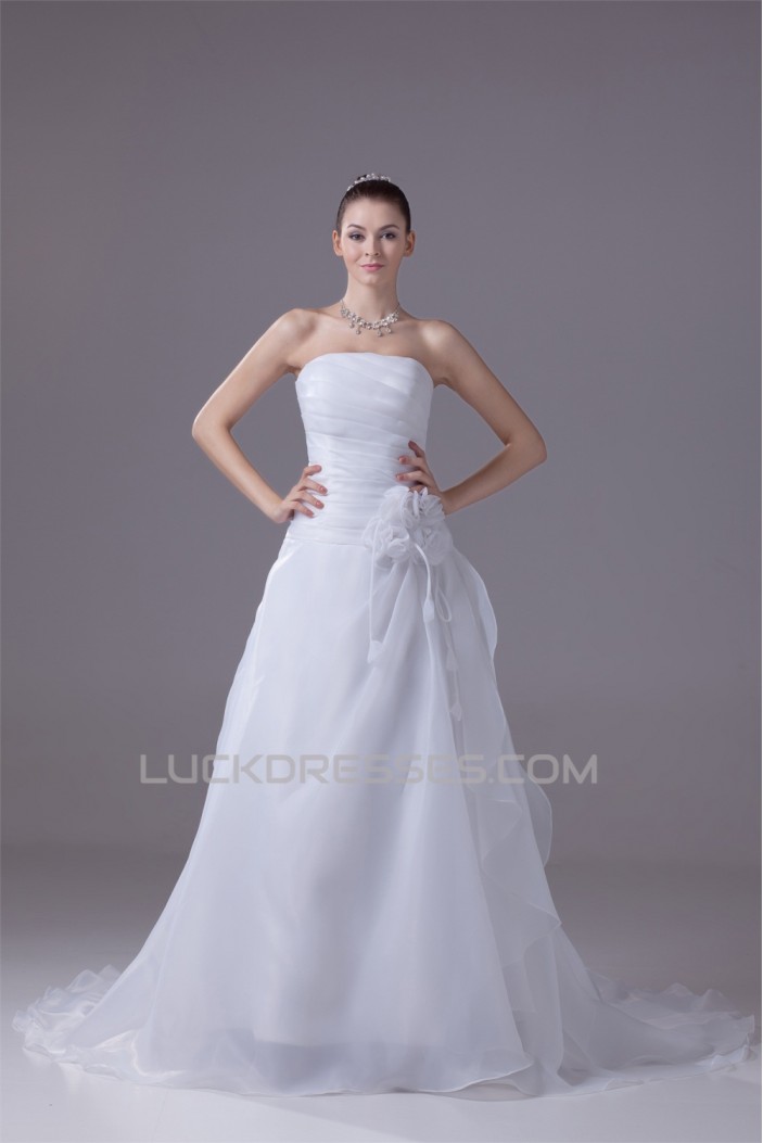 A-Line Sleeveless Strapless Handmade Flowers Wedding Dresses 2030029