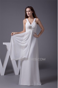 Sheath/Column Sleeveless Straps Chiffon Floor-Length Wedding Dresses 2030032