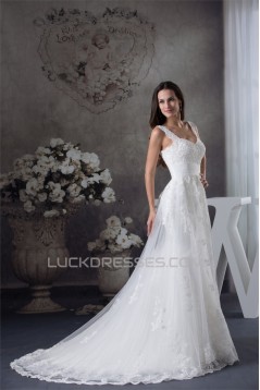 A-Line Sleeveless Straps Beaded Lace New Arrival Wedding Dresses 2030033