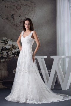 A-Line Sleeveless Straps Beaded Lace New Arrival Wedding Dresses 2030033