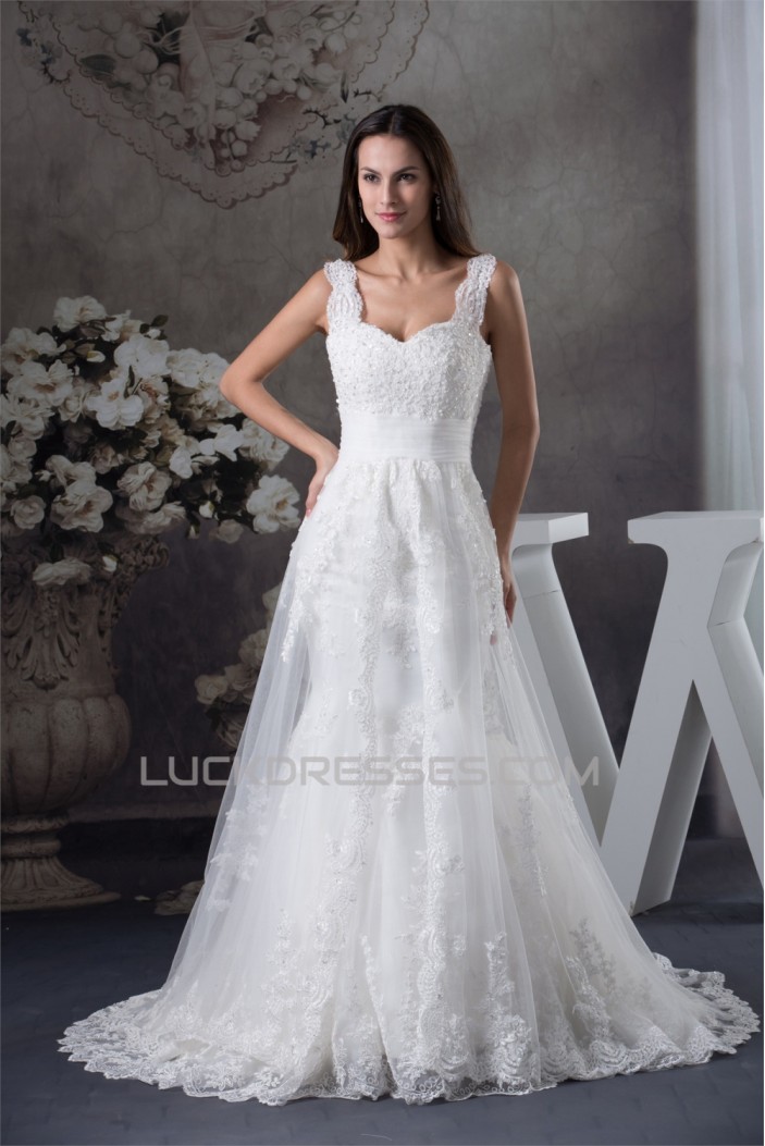 A-Line Sleeveless Straps Beaded Lace New Arrival Wedding Dresses 2030033