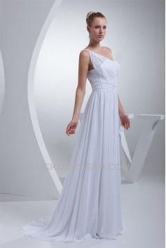 A-Line One-Shoulder Chiffon Floor-Length Wedding Dresses 2030034