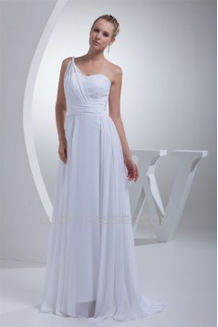 A-Line One-Shoulder Chiffon Floor-Length Wedding Dresses 2030034