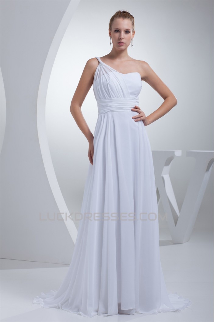 A-Line One-Shoulder Chiffon Floor-Length Wedding Dresses 2030034