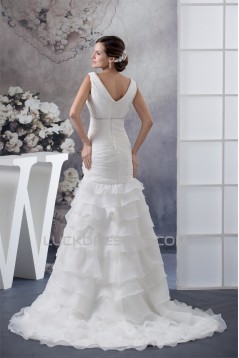 A-Line Sleeveless V-Neck Satin Organza Most Beautiful Beaded Wedding Dresses 2030037