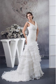 A-Line Sleeveless V-Neck Satin Organza Most Beautiful Beaded Wedding Dresses 2030037