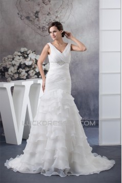 A-Line Sleeveless V-Neck Satin Organza Most Beautiful Beaded Wedding Dresses 2030037