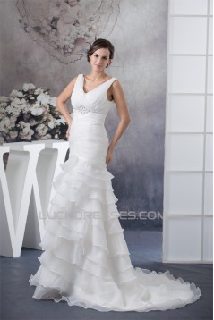 A-Line Sleeveless V-Neck Satin Organza Most Beautiful Beaded Wedding Dresses 2030037