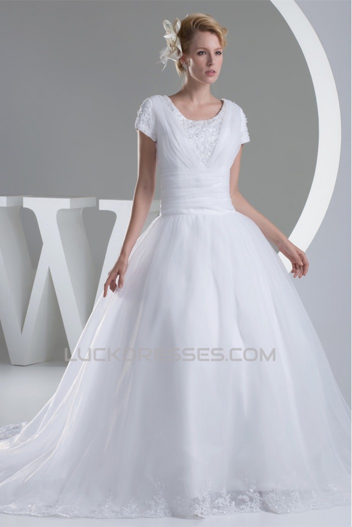 Ball Gown Short Sleeve Beaded Applique New Arrival Wedding Dresses 2030040