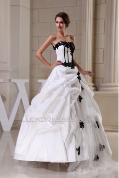 Ball Gown Strapless Beaded Appliques Lace Taffeta Beautiful Wedding Dresses 2030041